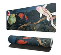JIMOWANG Japanese Koi Fish Art Extended Gaming Mouse Pad Large Desk Mat with Non-Slip Rubber Base Keyboard Mouse Mat Desk Pad for Work, Game, Office, Home 31.5 x 11.8 Inches