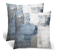 JIMOWANG Navy Blue Grey Abstract Art Painting Throw Pillow Case Set of 2 Modern Cushion Cover Square Pillow Cover Decoration for Sofa Bed Chair Car 18 x 18 Inches
