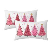 JIMOWANG Pink Christmas Tree Lumbar Throw Pillow Covers 12 x 20 Inch Set of 2 Decorative Rectangle Pillow Cases