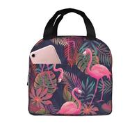 JIMOWANG Pink Flamingos Portable Lunch Bag Compact Tote Bag Reusable Lunch Box Container for School Office Work