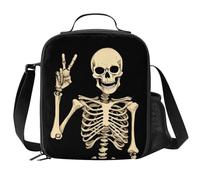 JIMOWANG Rock Skull Insulated Lunch Bag with Shoulder Strap and Bottle Holder Portable Thermal Lunch Container Bag for School Travel Picnic