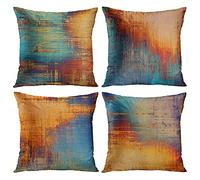 JIMOWANG Set of 4 Throw Pillow Covers Vintage Abstract Blue and Orange Messy Rust Painting Decorative Pillow Cases Home Decor 18 x 18 Inches Pillowcases