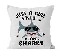 JIMOWANG Shark Pillow Cover, Just a Girl Who Loves Sharks Decorative Pillowcase Throw Pillow Cover, Shark Room Decor, Ocean Fish Shark Lover for Sofa Couch Home Girls Room Decor 18 x 18 Inches