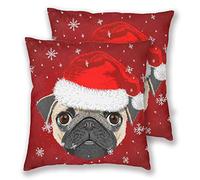 JIMOWANG Throw Pillow Covers Set of 2 Pug Dog Merry Christmas 18 x 18 Inch Decorative Square Pillowcase Throw Cushion Case for Sofa Bed Chair Car