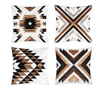 JIMOWANG Tribal Aztec Throw Pillow Covers Western Wooden Accent Decorative Pillow Covers Set of 4 18 x 18 Inch Pillowcase for Sofa Bed Chair Car