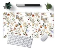 JIMOWANG White Mouse Pad Flower Plant Desk Mat Floral Plant Large Mouse Pad Keyboard Computer White Big Gaming Mouse Pad for Home Funny Office Decor 31.5x15.8in