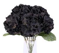 Jim's Cabin Artificial Flowers Silk Hydrangea Flowers with 5 Big Heads Fake Flower Bunch Bouquet for Home Wedding Party Decor DIY（Black