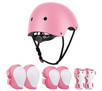 Jim's Store Kids Bike Helmet for 3-10 years old Helmet and Knee Pads Set Adjustable Elbow &Wrist Pads Protective Gear Set for Skateboard Scooter Cycling Roller Skating Boys Girls(Pink)