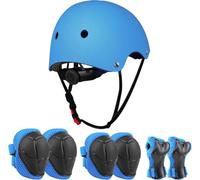 Jim's Store Kids Bike Helmet for 3-10 years old Helmet and Knee Pads Set Adjustable Elbow &Wrist Pads Protective Gear Set for Skateboard Scooter Cycling Roller Skating Boys Girls(Blue)