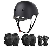 Jim's Store Kids Bike Helmet for 3-10 years old Helmet and Knee Pads Set Adjustable Elbow &Wrist Pads Protective Gear Set for Skateboard Scooter Cycling Roller Skating Boys Girls(Black)