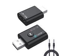 JIMTAB USB Bluetooth Adapter,Bluetooth 5.0 Transmitter Receiver 2 in 1 Wireless Bluetooth Converter Built-in 2 3.5mm Audio Bluetooth for TV, Home Stereo, Car Stereo, Headphones, Speakers, PC