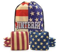 JIMTERRY Professional Cornhole Bags Set of 8 Dual Sided Corn Holes Bags Double Sided Regulation Slick and Stick Corn Hole Bean Bags for Pro Corn Hole Game (Stars and Stripes)