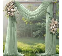 Jimtx Sage Green 2 Panels Wedding Arch Draping Fabric 29" x 20Ft Sheer Drapes Fabric Gauze Outdoor Curtain for Wedding Party Easter Ceremony Baby Bridal Shower Ceiling Backdrop Decor