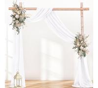Jimtx White 4 Panels Wedding Arch Draping Fabric 29" x 20Ft Sheer Chiffon Drapes Outdoor Backdrop Curtains for Wedding Party Baby Bridal Shower Arch Ceiling Windows Decor