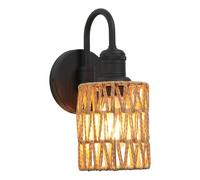 JIMUBEAM 1-Light Vintage Gooseneck Wall Light Sconce with Rattan Shade, Industrial Hardwired Wall Lamp Fixture for Hallway Living Room Bedroom Bedside