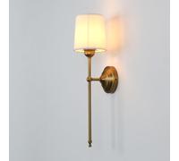 JIMUBEAM Antique Finish Wall Light Sconce Fixture with White Fabric Shade, Vintage Indoor 1-Light Wall Mounted Lamp for Living Room Bedroom Bedside Nightstand Light