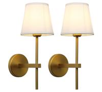 JIMUBEAM Boho Fabric Wall Light Sconces Set of 2, Indoor Wall Mounted Lamp | Antique Brass , Rustic Long Arm Wall Light Fixture for Bedroom Living Room Hallway, White Cloth Lampshade, E27 Bulb Base