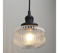 JIMUBEAM Industrial Style Ceiling Pendant Light with Clear Ribbed Glass Lampshade, Retro Rustic Hanging Lamp Fixture for Kitchen Island, Living Room, Bedroom, Hallway