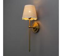 JIMUBEAM Industrial Vintage Wall Light Sconce, Boho Rattan Shade with Long Arm Antique Brass Wall Mounted Lamp, Rustic Indoor Up and Down Wall Light Fixture for Bedroom Living Room Hallway