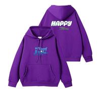 JIN Album Happy Hoodie K-pop 2024 Support Merch Printed Top K-pop Cotton Hooded Sweatshirt(Purple,M)