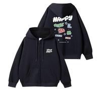 JIN Album Happy Hoodie K-pop 2024 Support Merch Printed Top K-pop Cotton Zipper Hooded Sweatshirt(Black,S)