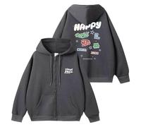 JIN Album Happy Hoodie K-pop 2024 Support Merch Printed Top K-pop Cotton Zipper Hooded Sweatshirt(Gray,M)