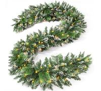 Jin&Bao 9FT Christmas Garland with Lights, 100 LED Prelit Green Pinecone Garland Christmas Decorations with Timer Fuction, 3AA Battery Operated Xmas Garland Mantle Stairs Door Outdoor