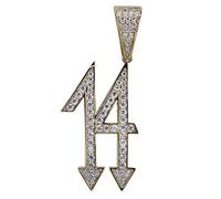 JINAO Micropave Simulated Diamond Iced Out Trippie Redd 14 Pendant Necklace 24'' Stainless Steel Rope Chain (Gold, 24)
