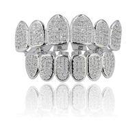 JINAO Mouth Grills for Your Teeth 18k Gold Plated All Iced Out Luxury Cubic Zirconia Face Lab Simulated Diamond Teeth Grillz with Extra Molding Bars Included for Men Women, Gemstone, Cubic Zirconia