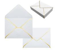 Jinavoty 30 Pcs A7 Invitation Envelopes, 5 x 7 Inch Self-Adhesive Card Envelopes with V Flap and Gold Border for Graduation, Wedding, Greeting (White)