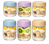Jinavoty 6 Pack Glass Overnight Oats Jars, 500ml+300ml Glass Jar with Lid, Overnight Oats Container for Snack Yogurt Parfait (500+300ml)