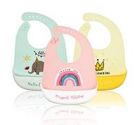 JinBei Baby Bibs Silicone Toddlers Feeding & Weaning Bibs,3PCS Soft Waterproof Adjustable Easily Wipe Clean Cheap Baby Eating Bib with Food Pocket Catcher Bib BPA Free for Infant Kids Unisex Girl Boy