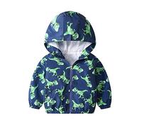 JinBei Baby Boy Hooded Dinosaur Jacket Toddler Kids Jackets Windbreaker Zip Windproof Long Sleeve Coat Cloak Sunscreen Green Outwear Soft Light and Thin Clothes 2-3 Years,100
