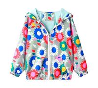 JinBei Baby Jacket Kids Hooded Coat Windbreaker Zip Long Sleeve Cloak Windproof Jackets Soft Light Thin Outwear Jacket for Girls Toddler Age 3-4 Years, Colored Flowers Print