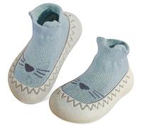 JinBei Baby Sock Shoes, Toddlers Soft Sock Shoes with Grips Boys Slipper Socks, Rubber Sole Breathable Cotton First Walking Shoes, Non Slip Pre Walkers Baby Shoes 12-18 Months,Blue