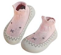 JinBei Baby Sock Shoes, Toddlers Soft Sock Shoes with Grips Girls Slipper Socks, Rubber Sole Breathable Cotton First Walking Shoes, Non Slip Pre Walkers Baby Shoes 18-24 MonthsPink