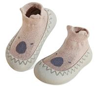 JinBei Baby Sock Shoes, Toddlers Soft Sock Shoes with Grips Unisex Slipper Socks, Rubber Sole Breathable Cotton First Walking Shoes, Non Slip Pre Walkers Baby Shoes for 18-24 Months Boys Girls,Brown