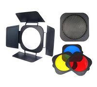 Jinbei Barndoor, Honeycomb Grid + 3 Colour Filter Set | 20cm Fit Flash Gel Light | Photography Studio Flash Accessory