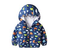 JinBei Boy Jacket Kids Hooded Dinosaur Jackets Windbreaker Zip Cartoons Windproof Long Sleeve Coat Cloak Sunscreen Blue Outwear Clothes Soft Light and Thin School Age 3-4 Years,110