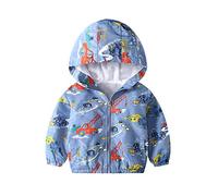 JinBei Boy Jacket Kids Hooded Jackets Windbreaker Zip Windproof Long Sleeve Coat Cloak Sunscreen Blue Excavator Print Outwear Soft Light and Thin Clothes Gift 3-4 Years,110