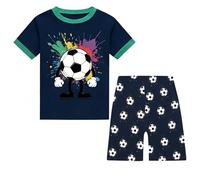 JinBei Boys Pyjamas Set Short Sleeve T-Shirt and Shorts Set Summer Pjs Sleepwear Casual Navy Blue Football Nightwear Pajamas Tops Bottoms 2pcs Kids Clothes Lounge Wear Age 4-5 Years
