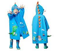 JinBei Children's Raincoat with Hood Boys Girls Lightweight Rain Jacket Rain Slicker Unisex Rain Poncho Rain Cape Mud Suit Rain Suit 3D Cartoon Rain Clothing Reflective Stripes 2-8 Years, Dinosaurs, 3
