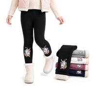 JinBei Girls Fleece Lined Leggings Winter Thick Warm Trousers, 2-7 Years | Embroidery Pattern, Thermal Legging Kids Toddler, Elasticated Waistband, Cotton Soft Long Pants for School, Sports, Casual