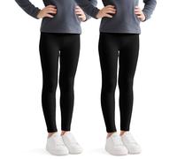 JinBei Girls Leggings Kids Full Length Cotton Solid Soft Trousers with Elastic Waistband Breathable Stretch Tights Pants Children Black Legging 2 Pack Casual for Dance Sports, 10-12 Years