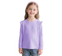 JinBei Girls Long Sleeve T-Shirt Cotton Top with Ruffled Sleeves Shirts | Round Neck Top Kids Solid Color Shirts Soft Comfortable Lightweight Tee for Spring Autumn Casual Everyday School Sports