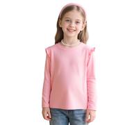 JinBei Girls Long Sleeve T-Shirt Cotton Top with Ruffled Sleeves Shirts | Round Neck Top Kids Solid Color Shirts Soft Comfortable Lightweight Tee for Spring Autumn Casual Everyday School Sports