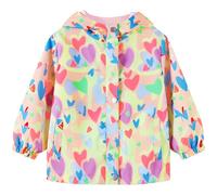 JinBei Girls Waterproof Jacket Kids Pink Heart Pattern Rain Coat Lightweight Outdoor Windproof Coat Warm Raincoat with Hood Soft Lining Long Sleeve Zipper Spring Outwear Age 7-8 Years