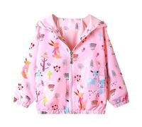JinBei Jacket Kids Girls Hooded Coat Windbreaker Zip Long Sleeve Cloak Windproof Jackets Soft Light Thin Outwear Jacket for Baby Toddler Age 1-2 Years, Pink Elk Leaf Print