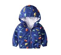 JinBei Kids Jacket Boy Hooded Zip Long Sleeve Coat Cloak Jackets Windbreaker Thick Sunscreen Outwear Clothes Soft Light and Thin Cartoons Blue Car Print Age 4-5 Years,120