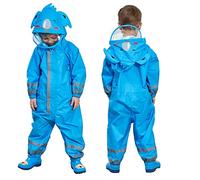 JinBei Kids Puddle Suit Boys Waterproof All in One Hooded Raincoat Lightweight Blue Koala Rainwear Muddy Portable Rainsuit Breathable PVC Transparent Hat Brim Zipper 7-10 Years